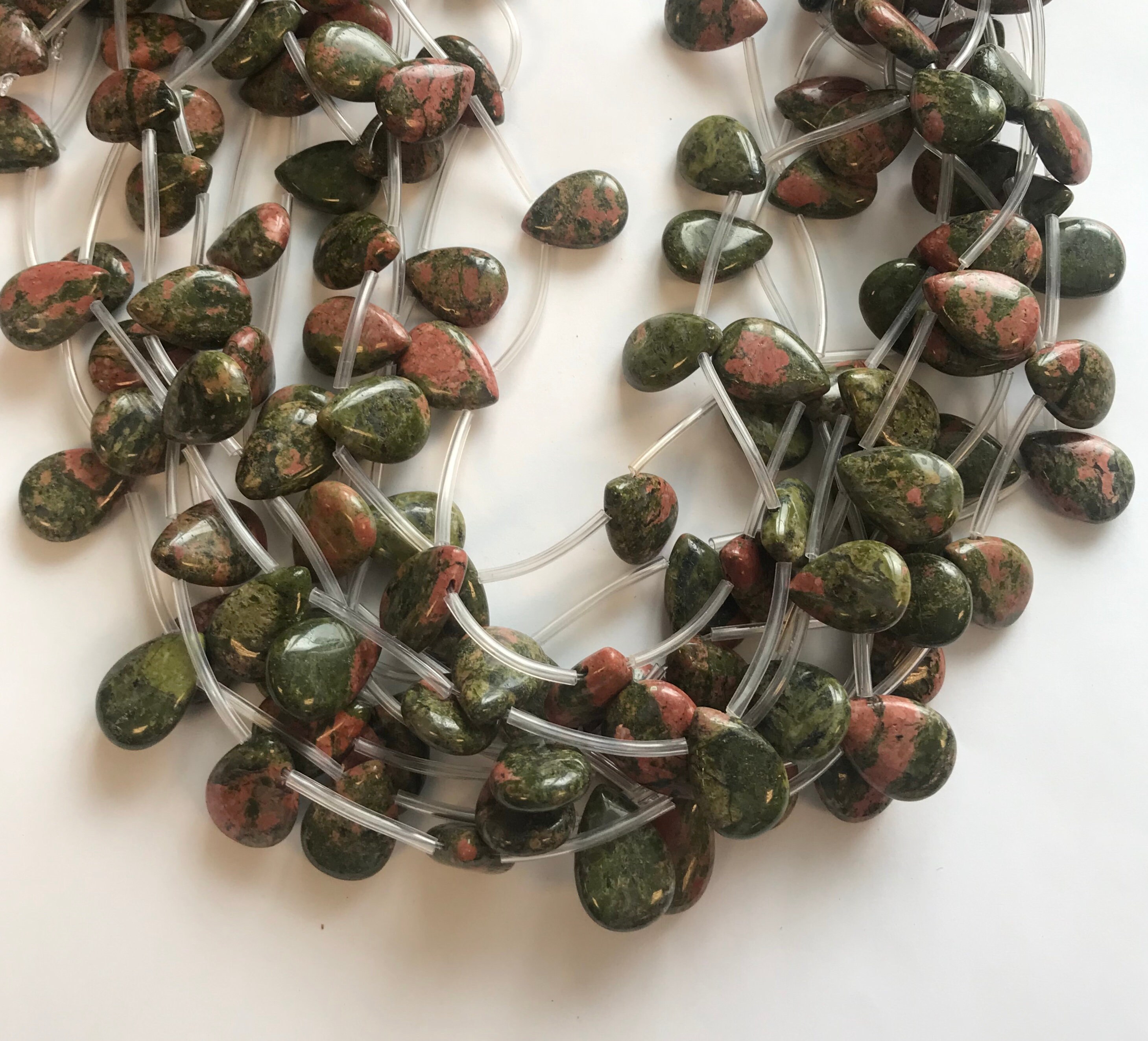 Unakite 18x13x6mm Teardrop Gemstone Beads--15.5"