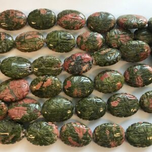 unakite 24x18x9mm carved oval gemstone beads--15.5" unakite 24x18x9mm carved oval gemstone beads--15.5"