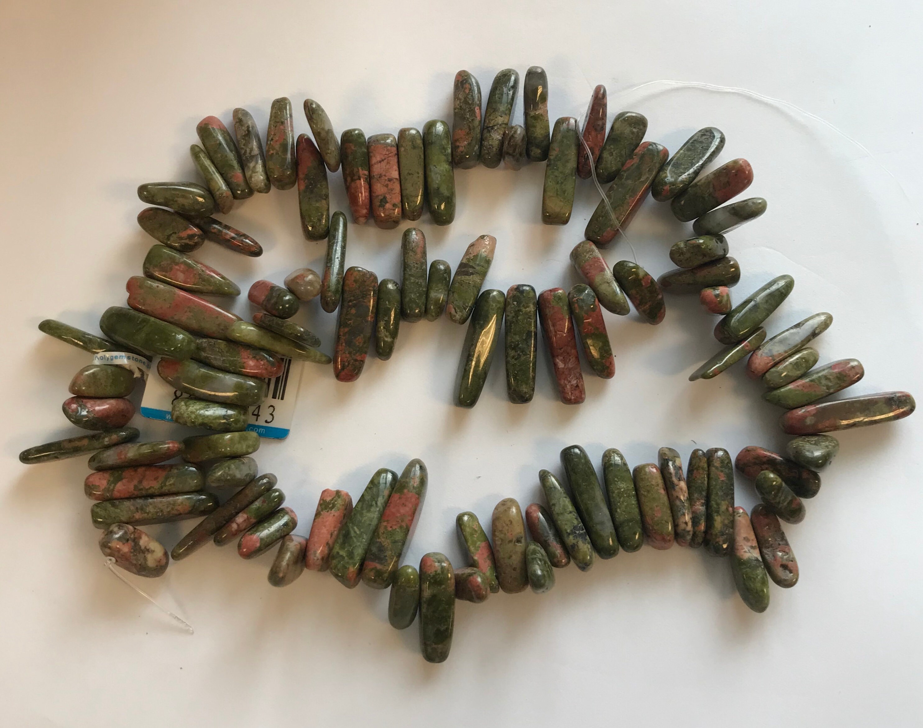 Unakite (3-6)x(12-24)mm Stick Gemstone Beads - 15.5"