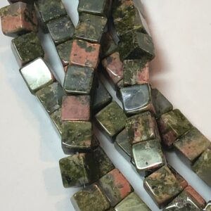 6mm Cube Unakite Gemstone Beads. Full 15" Strand Of Aa/aaa Grade Beads, About 64 Per Strand. Epidote Green And Pink 6mm Cube Unakite Gemstone Beads. Full 15" Strand Of Aa/aaa Grade Beads, About 64 Per Strand. Epidote Green And Pink
