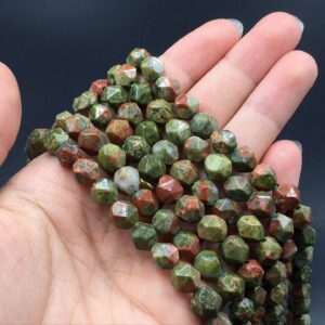 8mm Faceted Unakite Jasper Beads Green&Pink Unakite Gemstone Cube Beads Hexagon Beads Stone Beads Semiprecious Beads 15.5" Strand