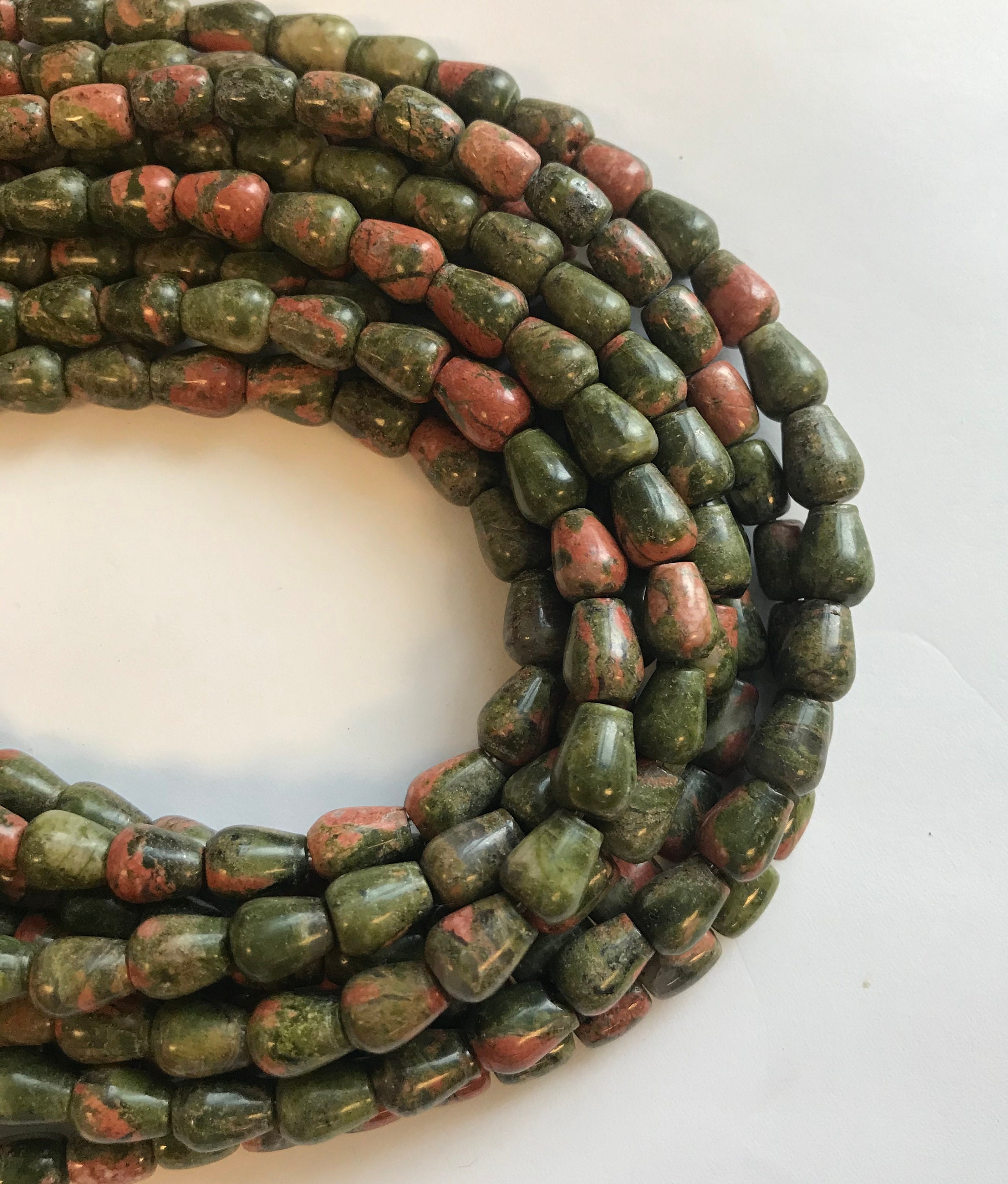 Unakite 8x7mm Teardrop Gemstone Beads--15.5"