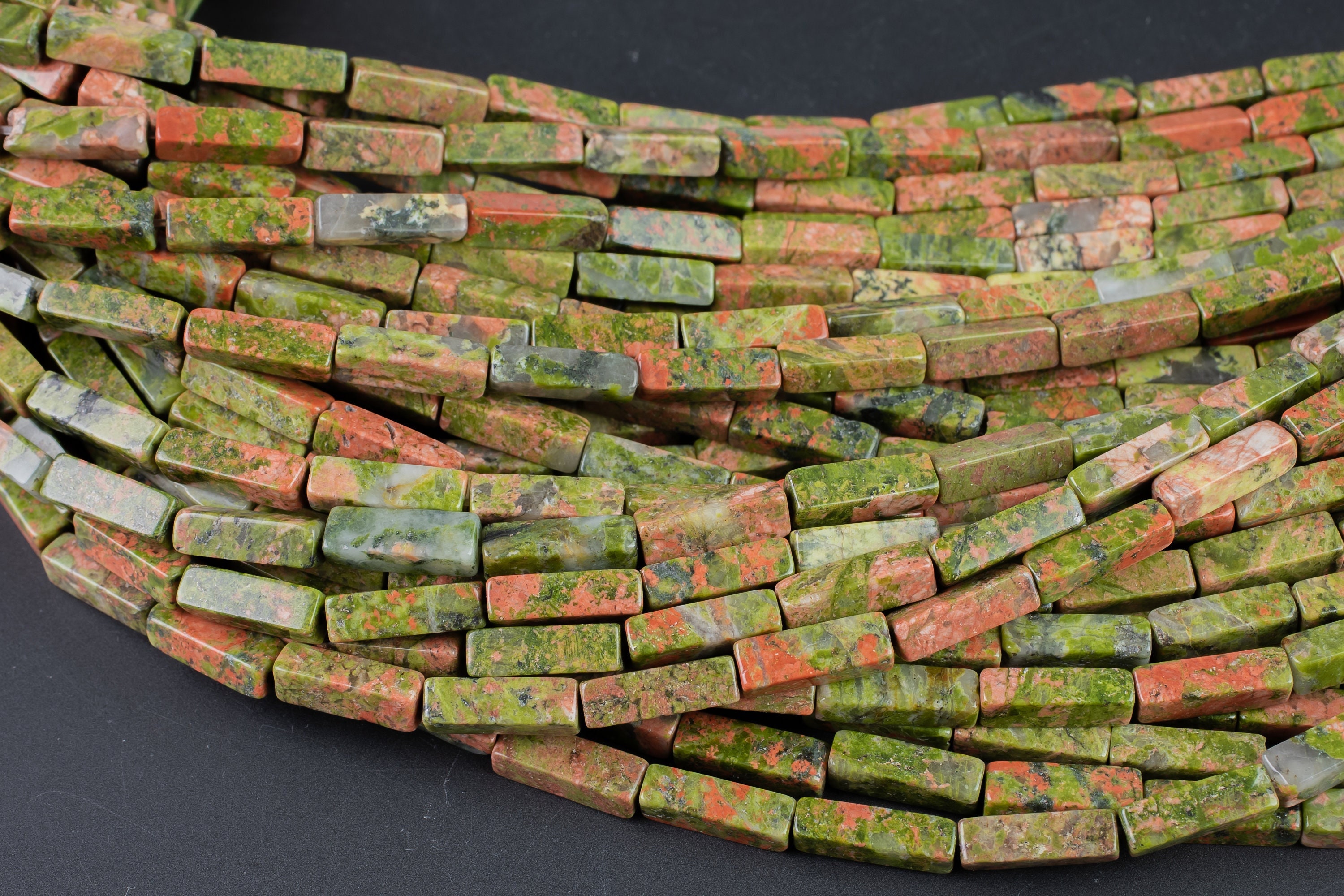 Unakite Beads Rectangular Tube Tubular Beads 15.5" 4x13mm