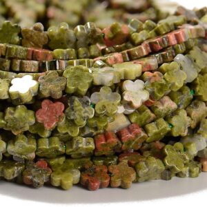 Unakite Gemstone Carved Flower 6mm Loose Beads (d643)