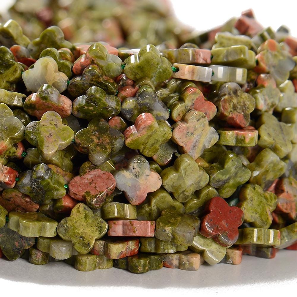 Unakite Gemstone Carved Leaf Clover 6mm Loose Beads (d644)