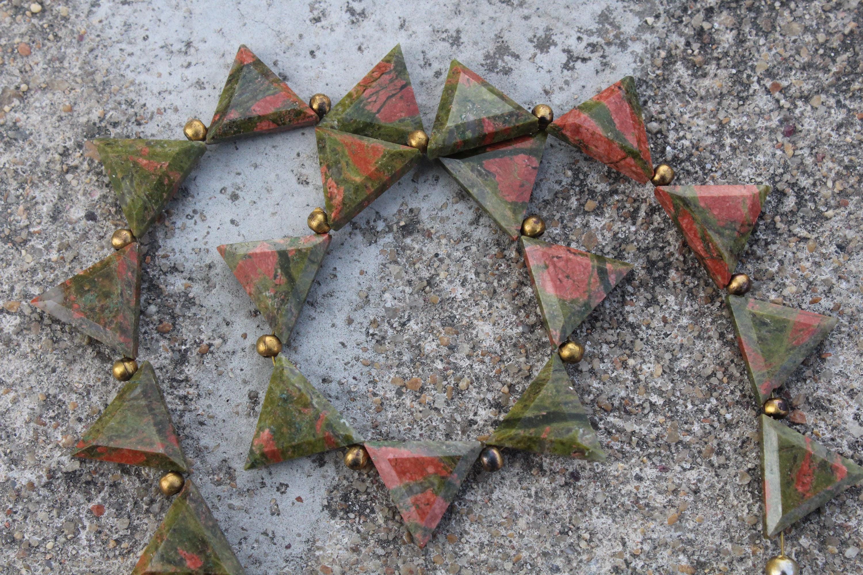 Unakite Gemstone Faceted Briolette Beads | 10-piece Triangle-shaped | Size 12x14 Mm App I Jewelry Setting [c461]