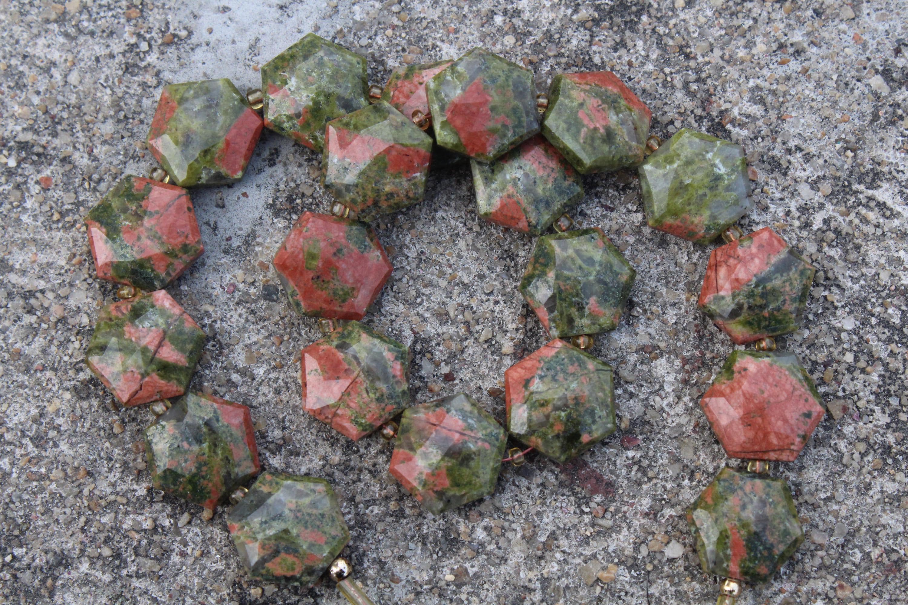 Unakite Gemstone Faceted Briolette Beads I 10 Pieces Hexagon-shaped I Size 14--15 Mm App. I Jewelry Setting [c354]