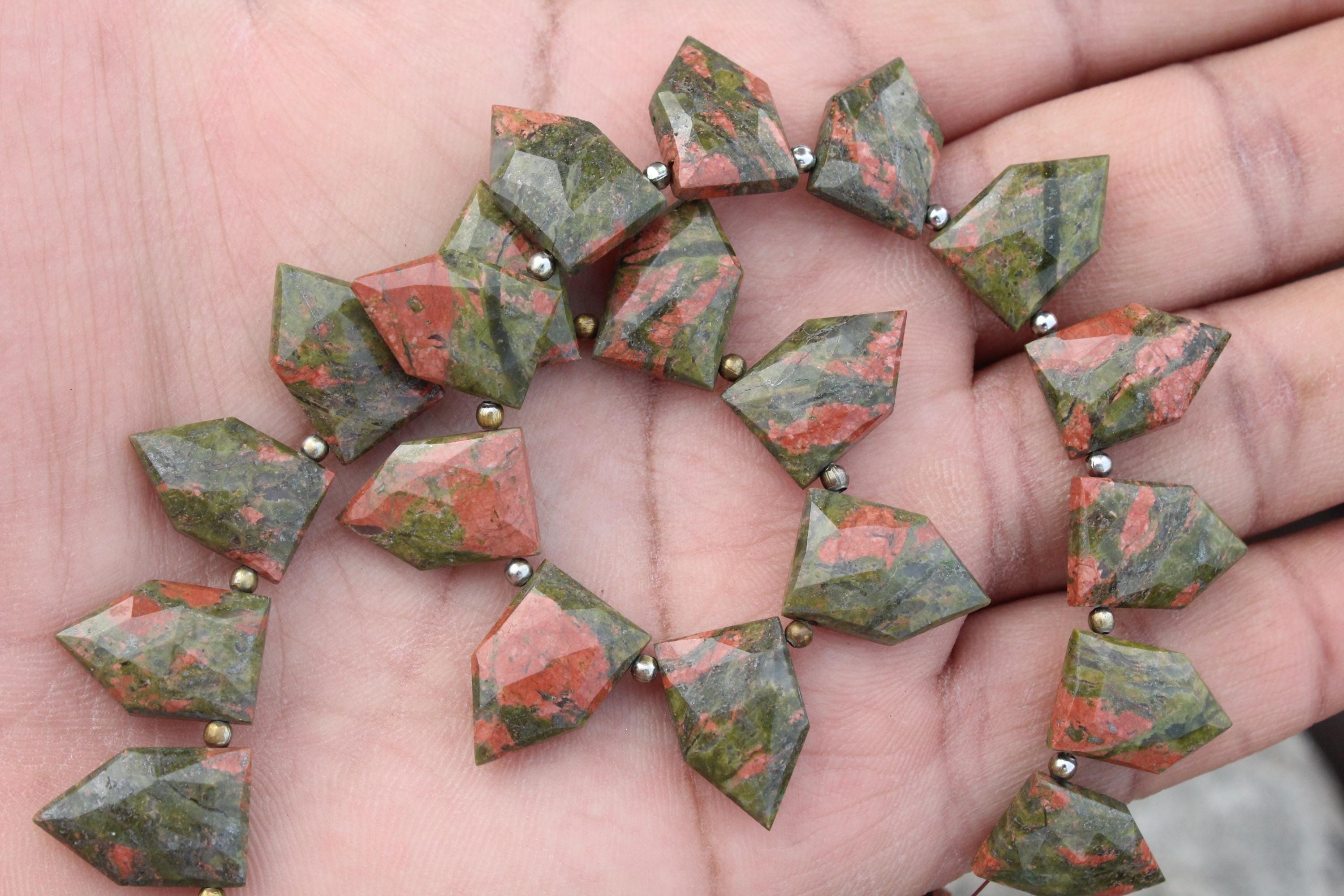Unakite Gemstone Faceted Briolette Beads | 10 Pieces Pentagon-shaped | Size—11x17 Mm | Jewelry Setting [c231]