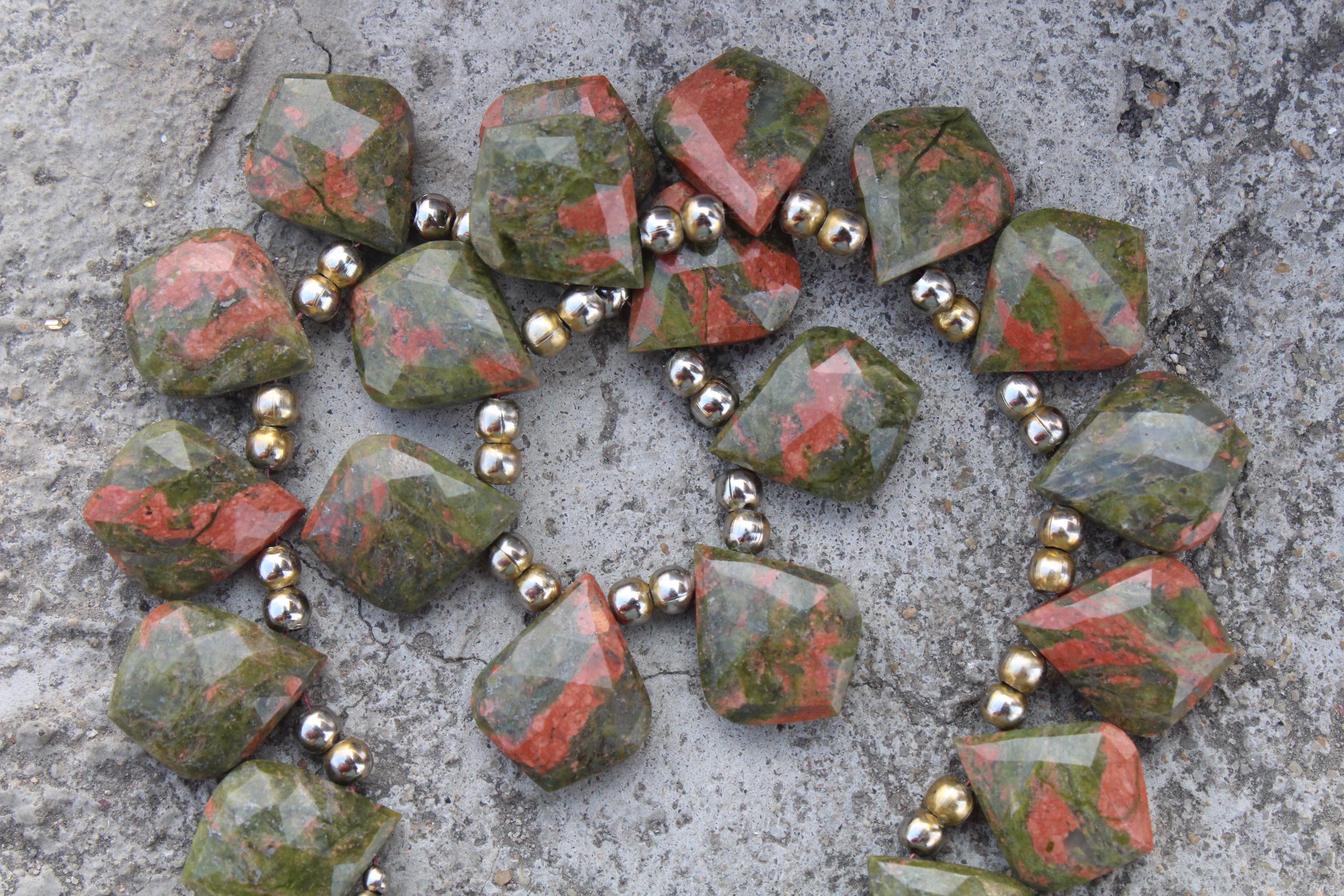Unakite Gemstone Faceted Briolette Beads | 10 Piece Leaf-shaped | Size—17-18 Mm | Jewelry Setting (c535)