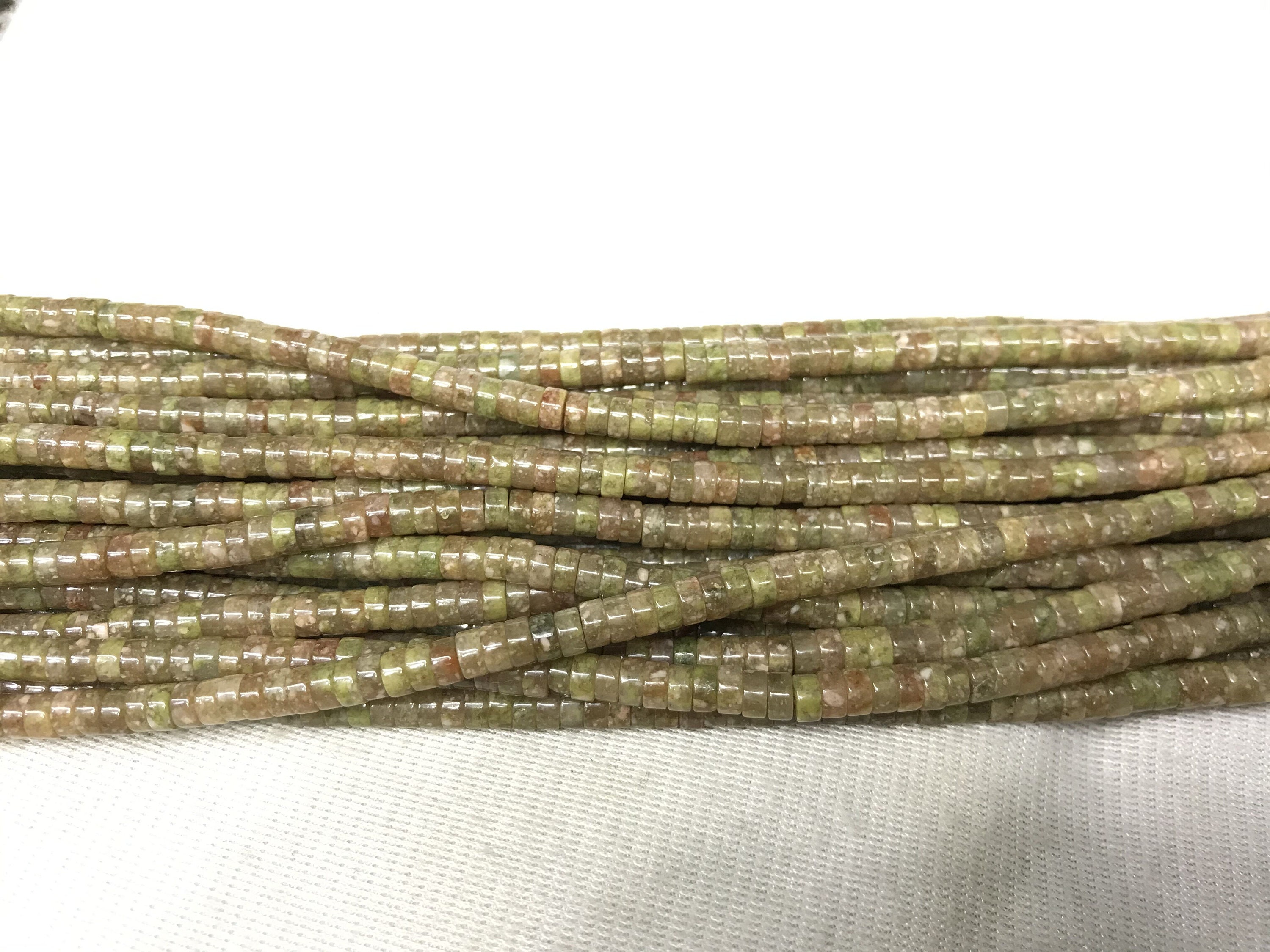 Genuine New Unikite 4mm Heishi Green Pink Unakite Gemstone Loose Beads 15 Inch Jewelry Supply Bracelet Necklace Material Support Wholesale