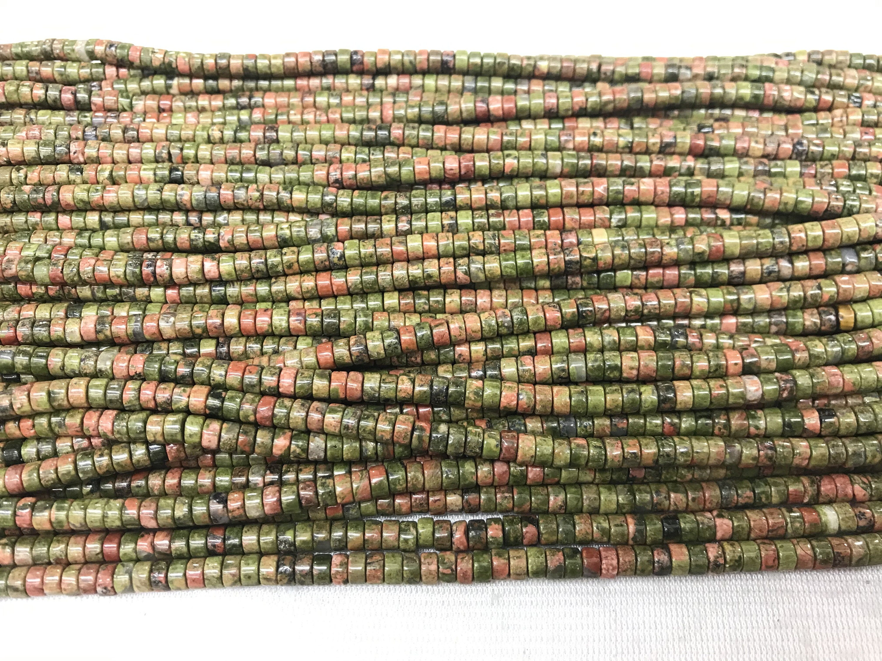 Genuine Unikite 2x4mm Heishi Green Pink Unakite Gemstone Loose Beads 15 Inch Jewelry Supply Bracelet Necklace Material Support Wholesale