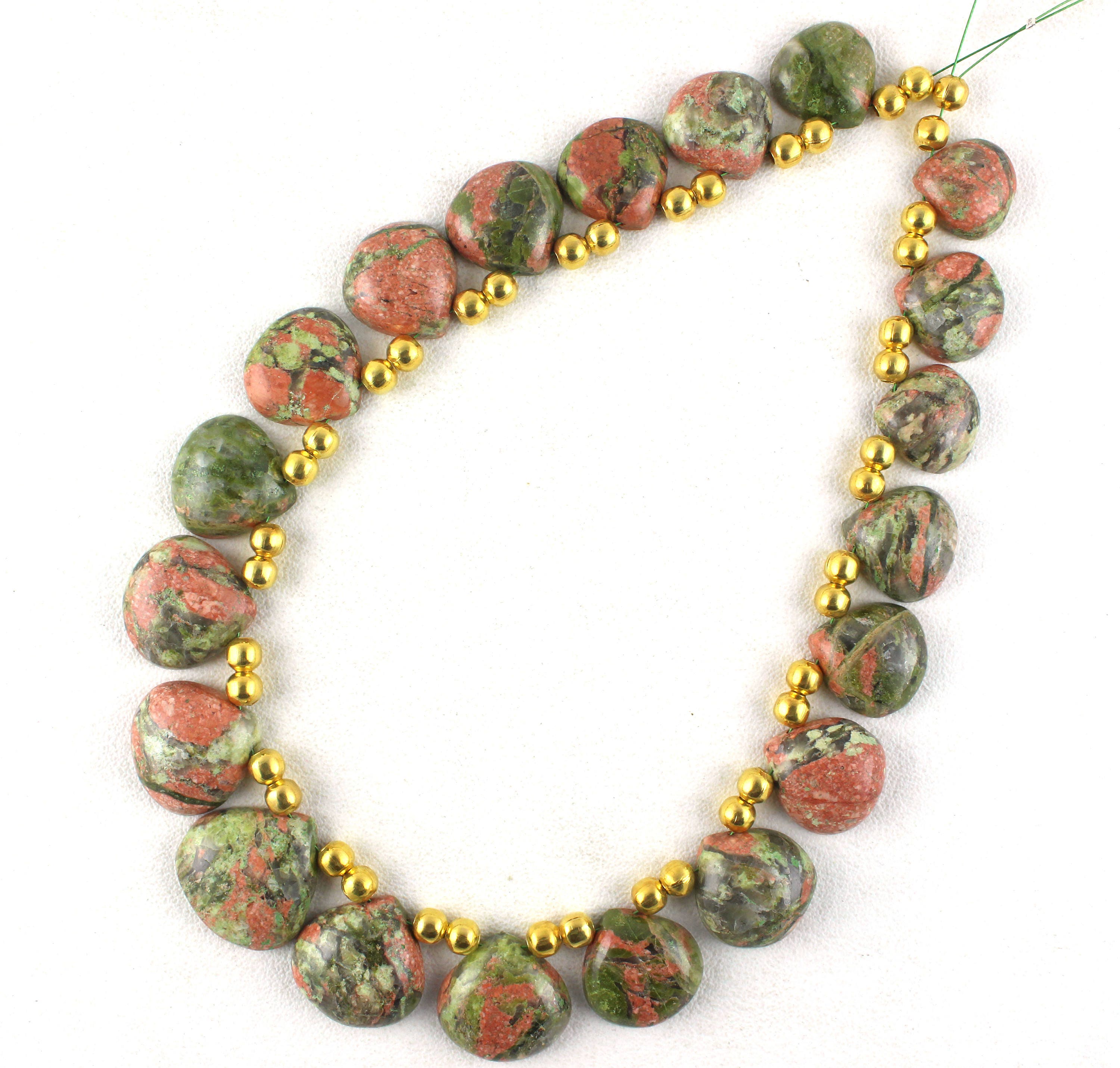 Unakite Jasper Heart Beads: Natural Smooth Stone Strand (15-21mm) Unakite Jasper Heart Beads: Natural Smooth Stone Strand (15-21mm)
