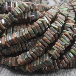 Unakite Jasper Heishi Beads: 6-7mm Multi Color Square Gemstone, 16" Strand Unakite Jasper Heishi Beads: 6-7mm Multi Color Square Gemstone, 16" Strand