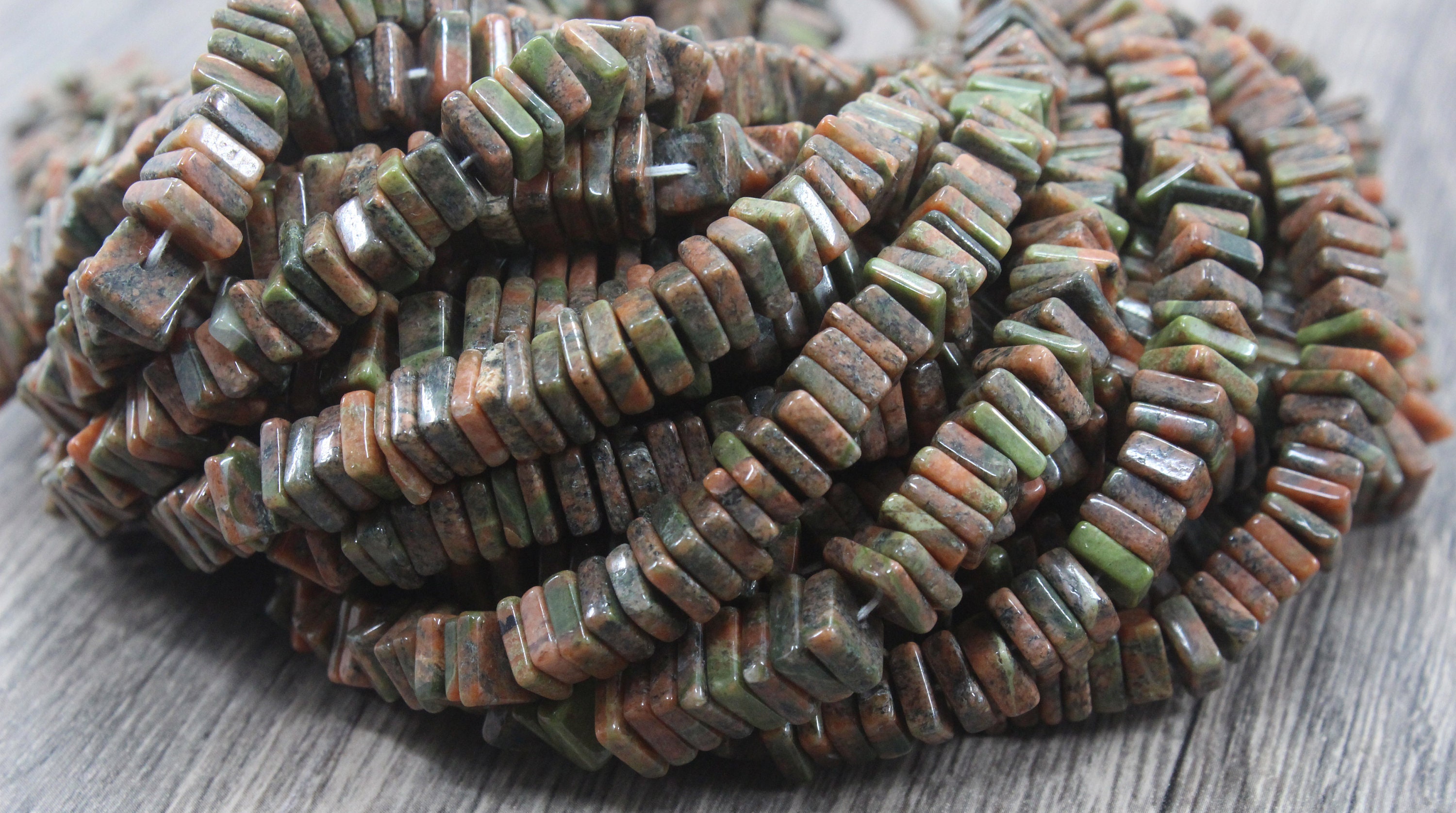 Unakite Jasper Heishi Beads: 6-7mm Multi Color Square Gemstone, 16" Strand