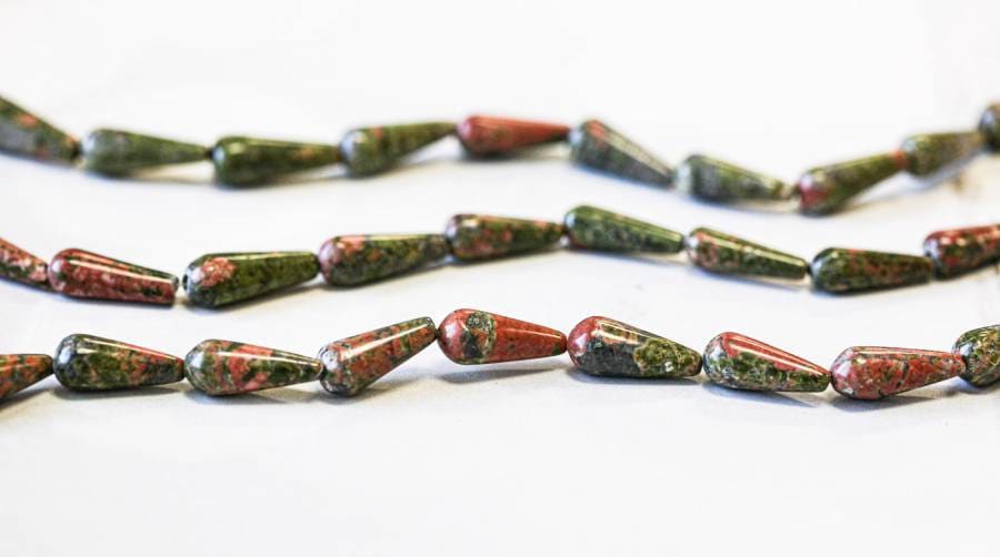 Unakite 6x16mm Teardrop Beads 16" Strand