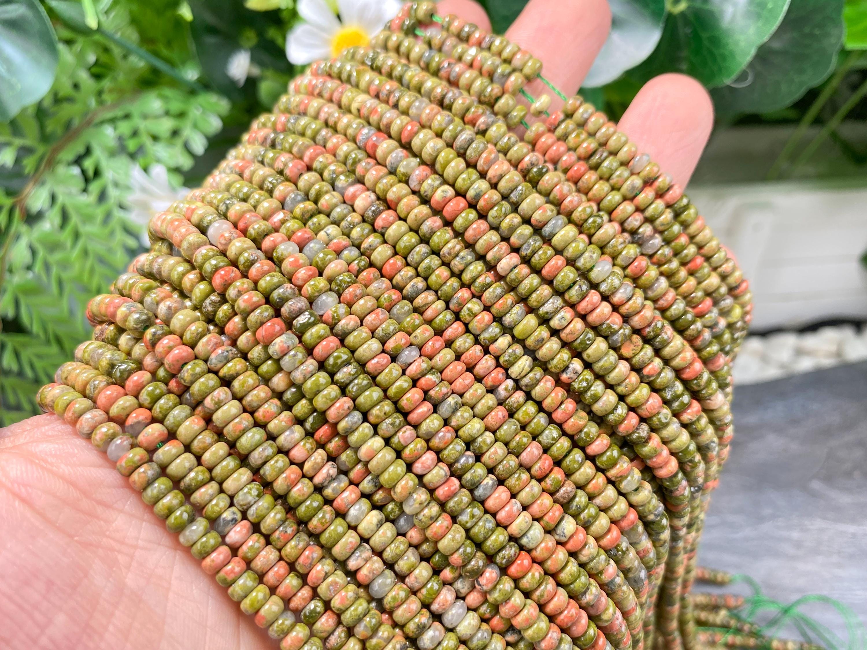 Natural 2x4mm Unakite Smooth Rondelle / Heishi Beads, Loose Gemstone Crystal Beaded, Bracelets / Necklace Making Beads, For Jewelry Making.