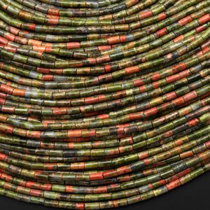 Natural Unakite 4x2mm Small Thin Smooth Spacer Tube Gemstone Beads 15.5" Strand Natural Unakite 4x2mm Small Thin Smooth Spacer Tube Gemstone Beads 15.5" Strand