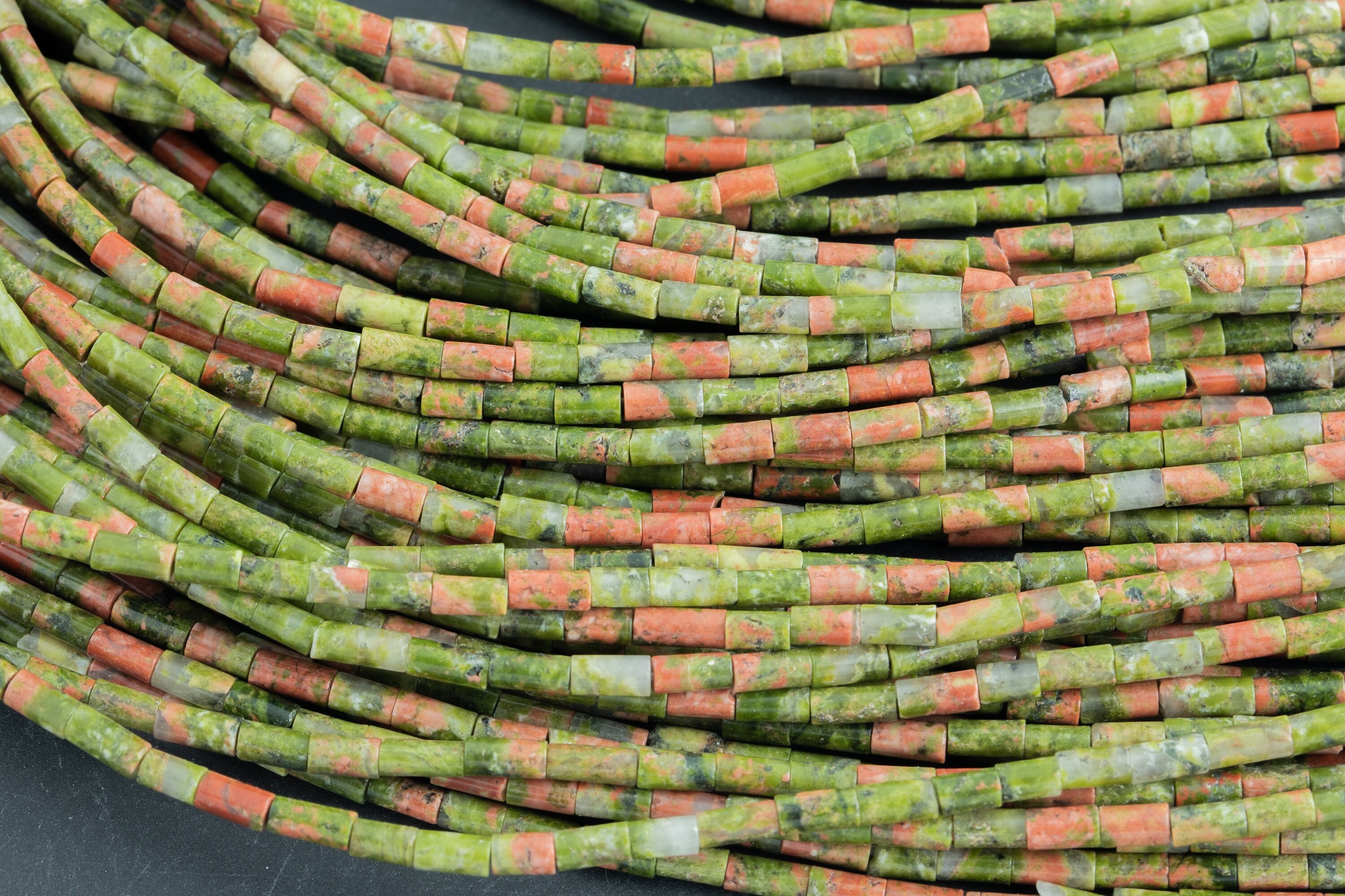 Natural Unakite Beads Tube Tubular Beads 15.5" 2x4mm Natural Unakite Beads Tube Tubular Beads 15.5" 2x4mm