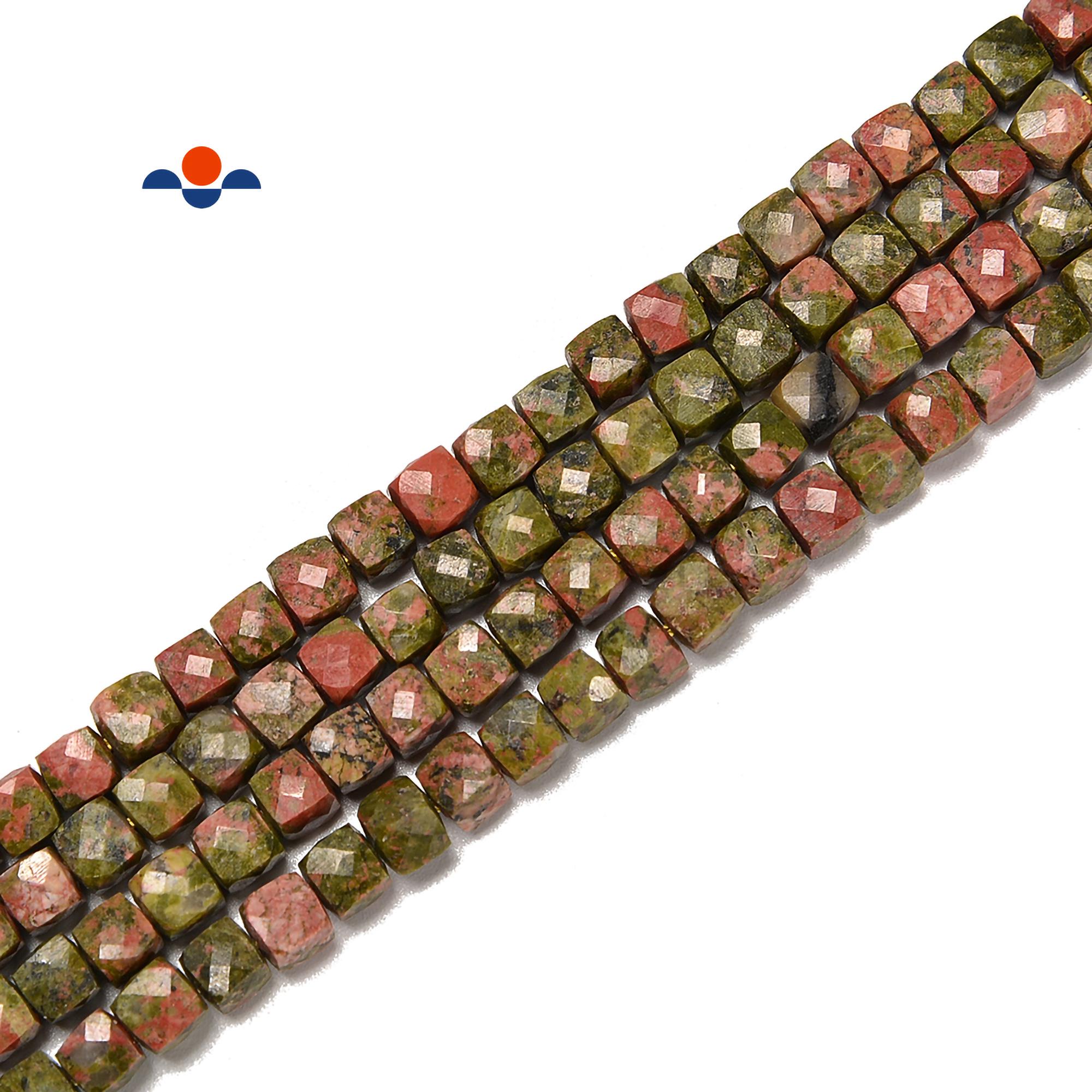 Natural Unakite Faceted Cube Beads Size 4-5mm 15.5'' Strand