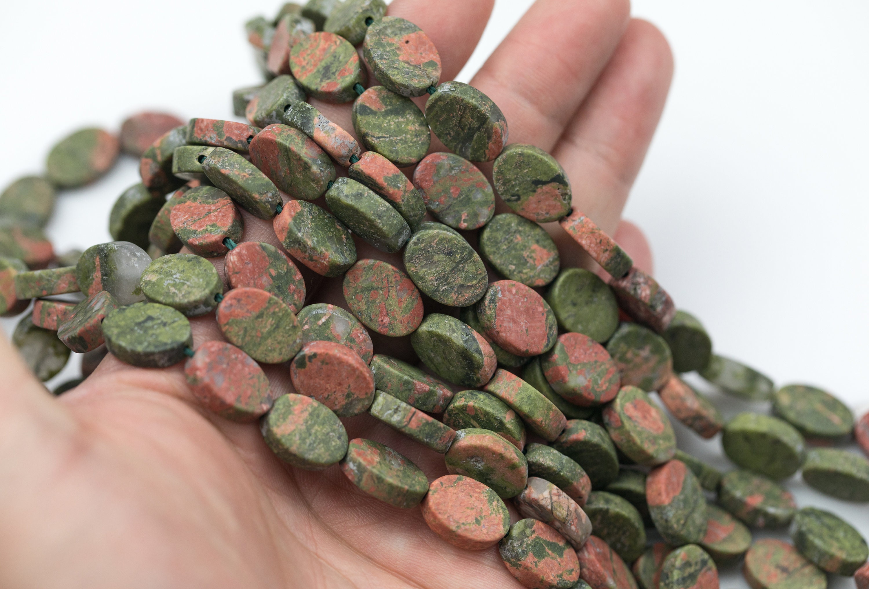 Natural Unakite Matte Oval Beads Unakite Beads - Oval Shaped 14x10mm - 1 Strand ~15.5" - Special Exclusive Item Gemstone Beads