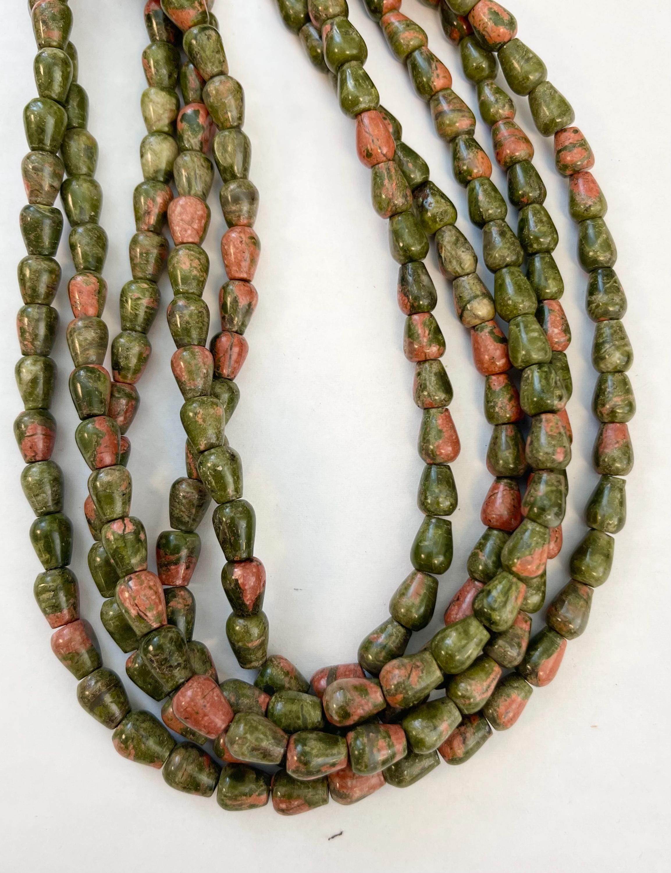 Natural Unakite Teardrop 8x7mm Gemstone Beads--15.5 Inch Strand