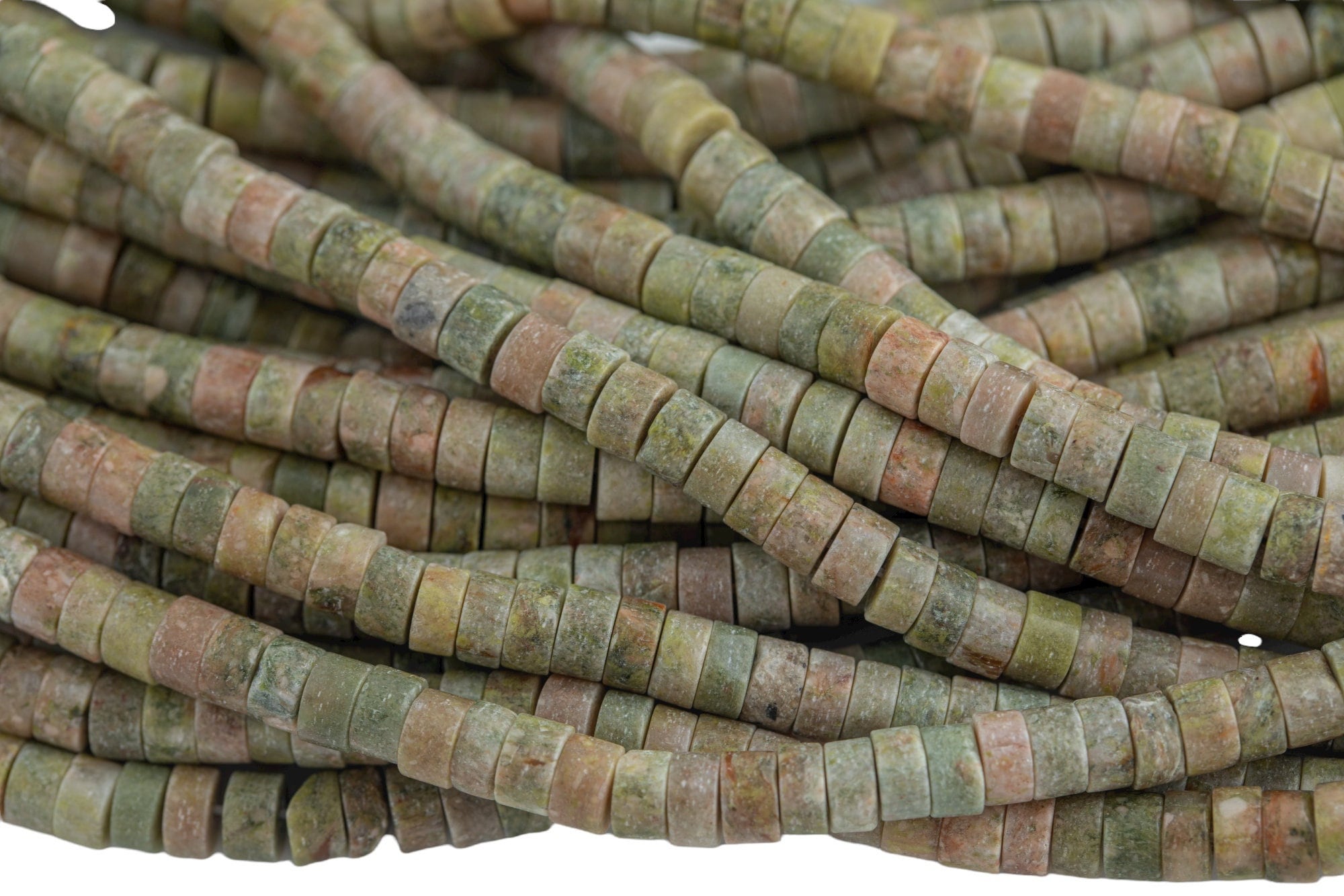 Pale Unakite Jasper Heishi Discs Beads 2x4mm 3x6mm 15.5" Strand Pale Unakite Jasper Heishi Discs Beads 2x4mm 3x6mm 15.5" Strand