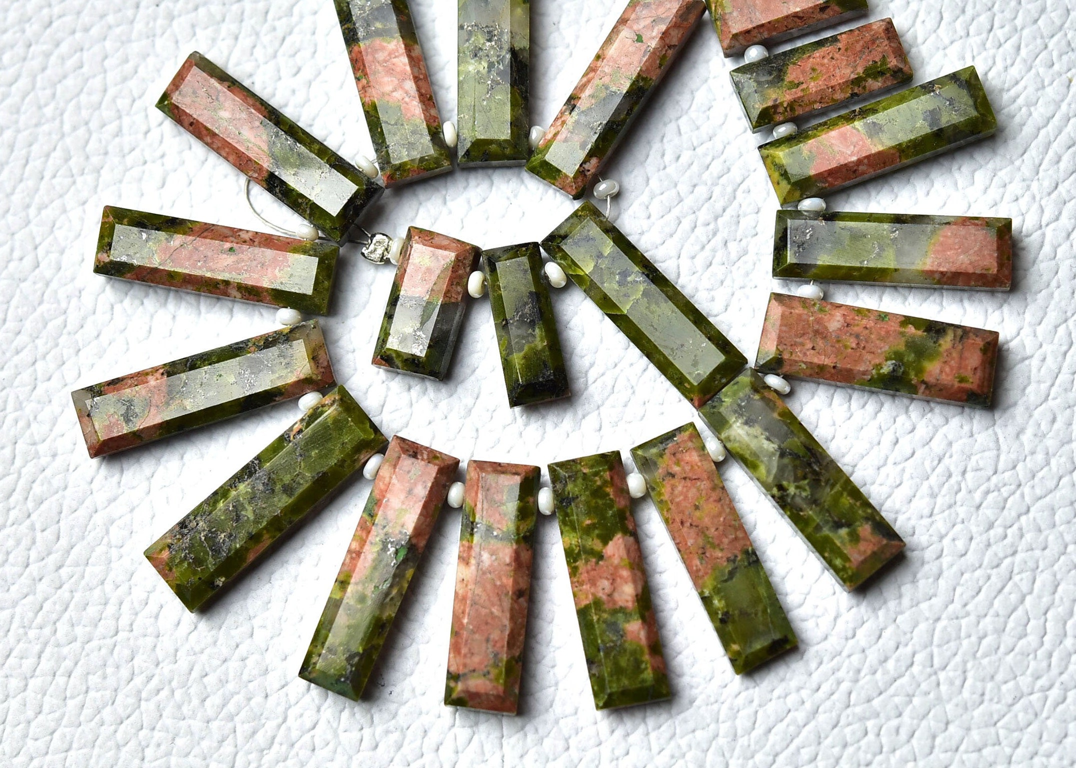 Superb Unakite Rectangle Beads 6x15mm To 7x23mm Faceted Rectangle Briolettes Gemstone Beads Nakite Beads Wholesale Beads - 14 Pcs No5839