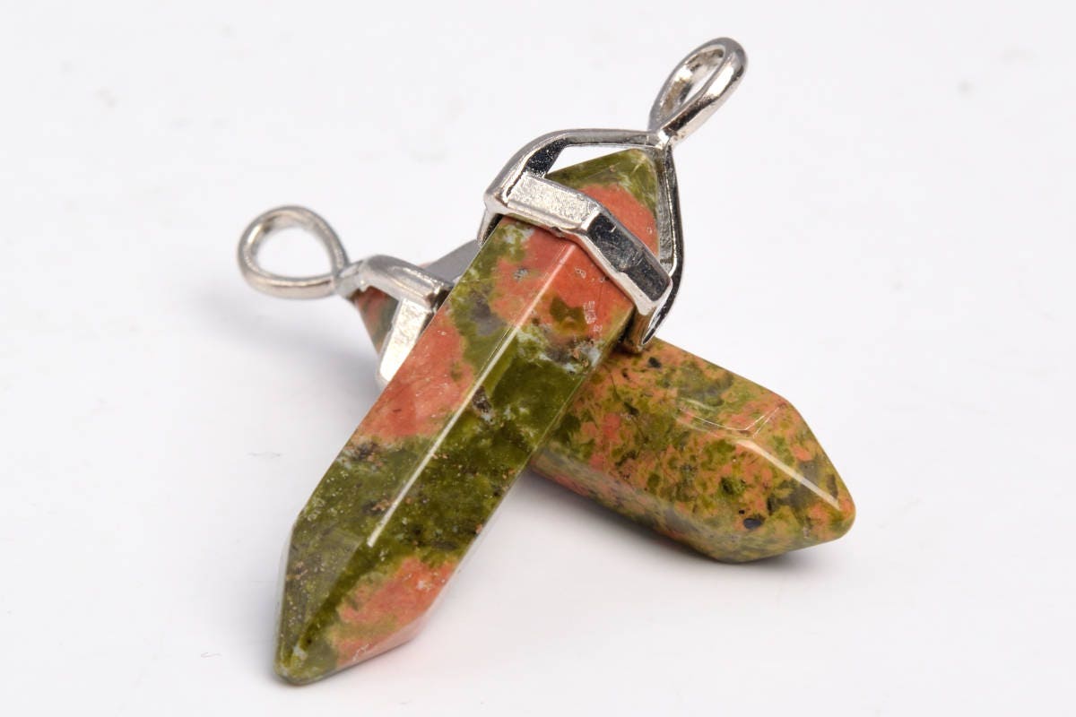 2 Pcs - 40x8mm Lotus Pond Unakite Beads Hexagonal Pointed Pendant Natural Grade Aaa Silver Plated Cap Bulk Lot 1,3,5,10 And 50 (102501-534) 2 Pcs - 40x8mm Lotus Pond Unakite Beads Hexagonal Pointed Pendant Natural Grade Aaa Silver Plated Cap Bulk Lot 1,3,5,10 And 50 (102501-534)