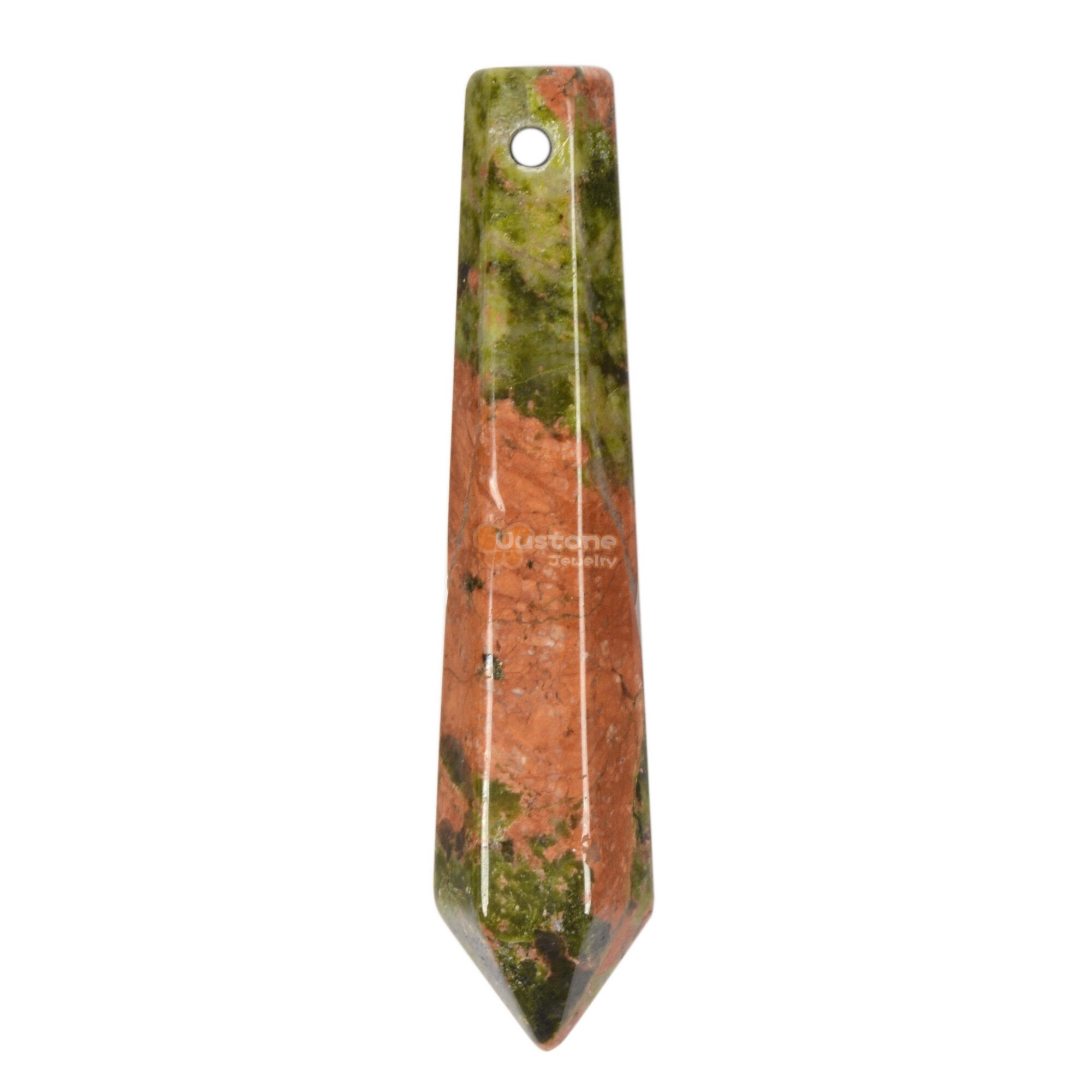 50mm Unakite Hexagonal Pendant Beads Gemstone Jewelry Making Crystal Healing Focal Bead (2mm Hole Drilled)