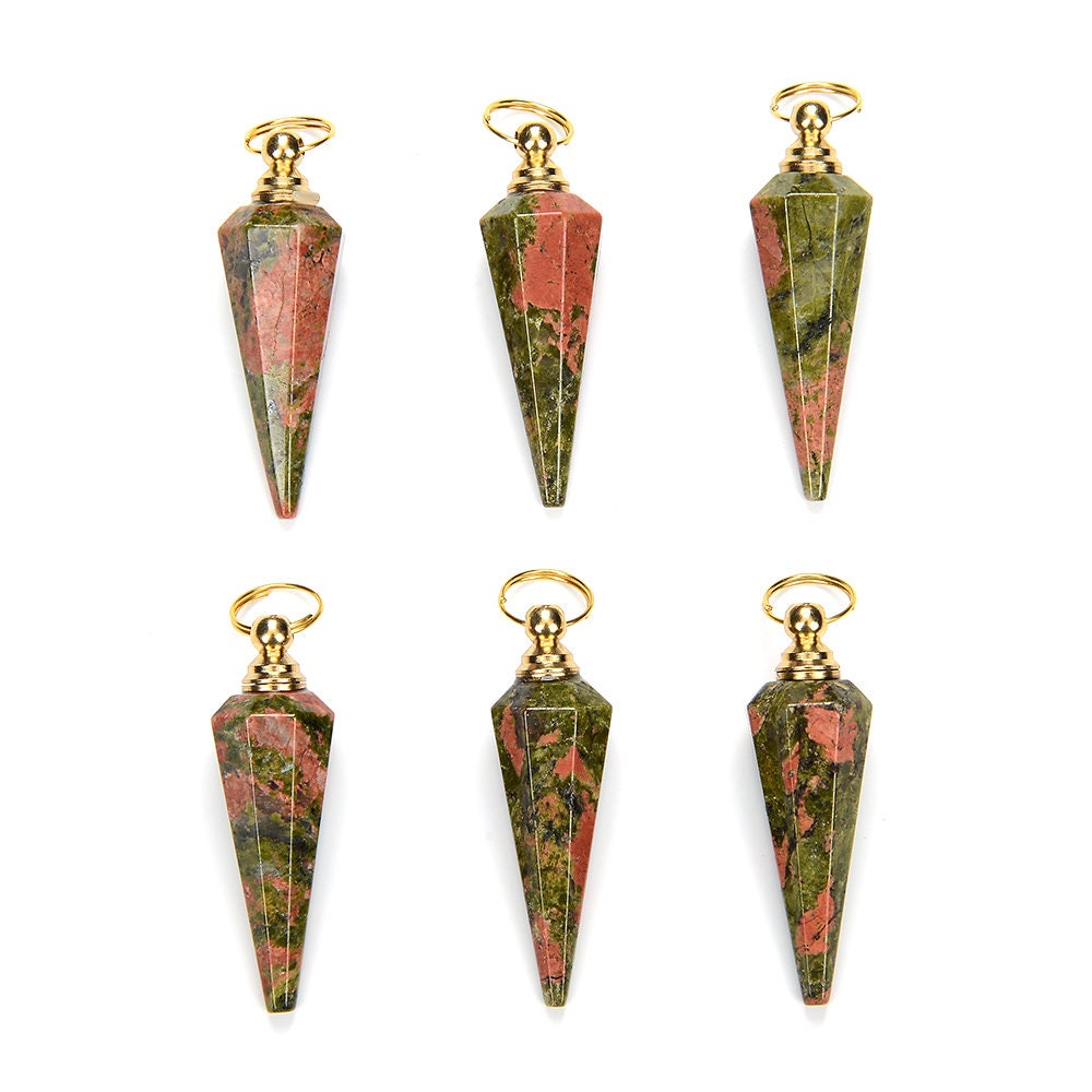 50x15mm Natural Unakite Gemstone Perfume Bottle Pendant Hexagon Healing Point, Essential Oil Bottle Beads 1 Bead (80017267-p73)