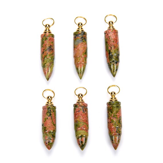 54x13mm Natural Unakite Gemstone Perfume Bottle Pendant Bullet Point, Essential Oil Bottle Beads 1 Bead (80017264-p72)