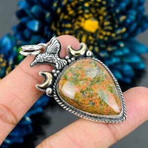 Unakite Bird Pendant: Handmade Sterling Silver Gemstone Jewelry