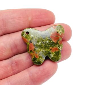 Unakite Butterfly Gemstone Pendant - Hole Crystal Jewelry - Crystal Carved Butterfly - Crystal Necklace Healing - NC1434