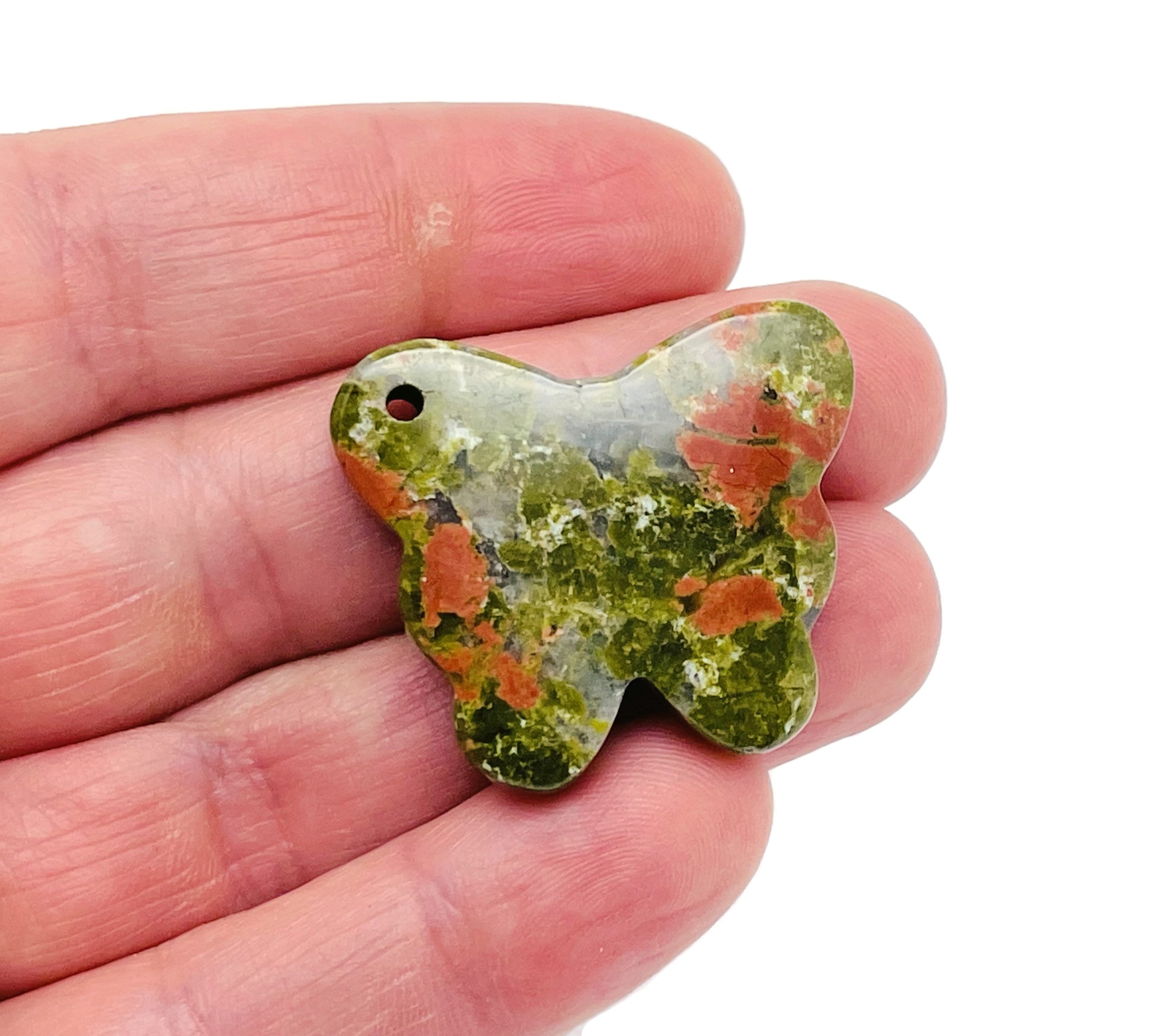 Unakite Butterfly Gemstone Pendant - Hole Crystal Jewelry - Crystal Carved Butterfly - Crystal Necklace Healing - Nc1434