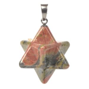 Carved Natural Unakite Gemstone Merkaba Star Crystal Energy Healing Sacred Focal Pendant
