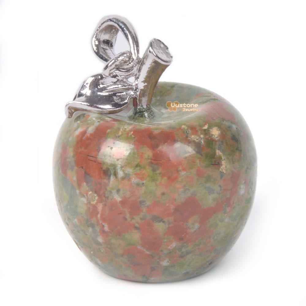 Carved Natural Unakite Gemstone Cute Exquisite Apple Pendant Fashion Gift Jewelry Making