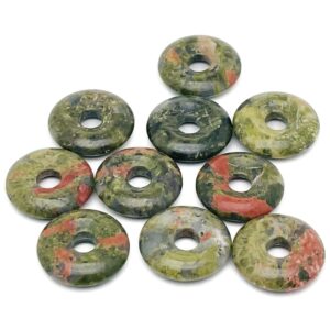 Unakite Crystal Donut Pendants - Natural Gemstone Donut - Pi Stone - Lucky Safety Pendant Jewelry - 20mm - Do1016