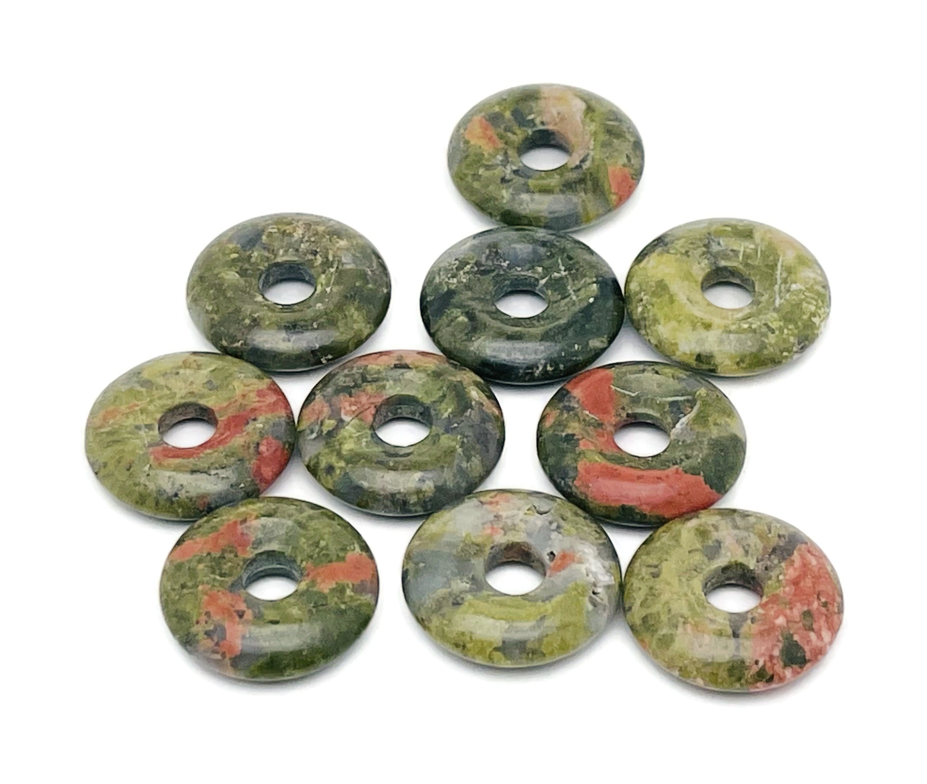 Unakite Crystal Donut Pendants - Natural Gemstone Donut - Pi Stone - Lucky Safety Pendant Jewelry - 20mm - Do1016