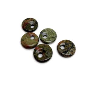 Unakite Crystal Donut Pendant - Pi Stone Necklace Charm - 20mm - Do1079