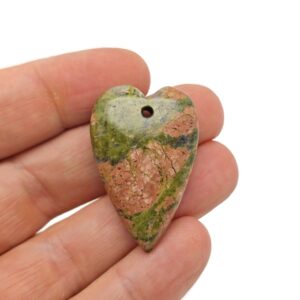 Unakite Crystal Long Heart Love Pendants - Gemstone Crystal Big Sharp Heart Necklace - Heart Shaped Healing Gemstone - NC1571
