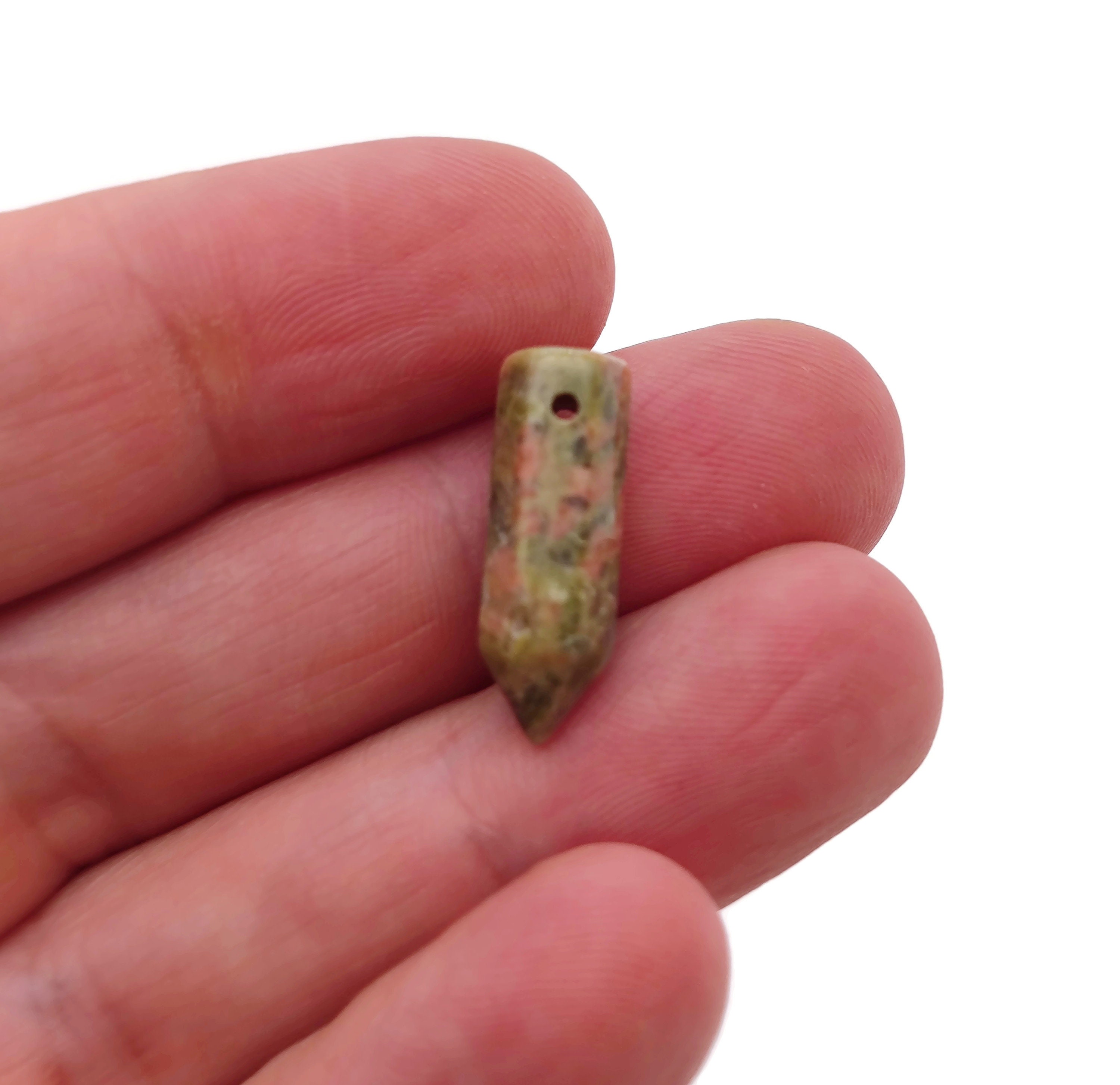 Unakite Crystal Point Hole Pendant - Drilled Crystal Point - Natural Gemstone - Stick Point Bead - Healing Stone - Nc1312