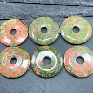 Unakite Donut Pendant: Third Eye Stone Necklace (44mm)