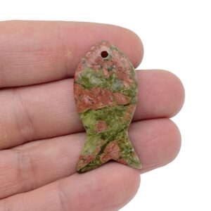 Unakite Fish Carving Gemstone Pendants - Pisces Zodiac Hole Crystal Fish - Reiki Healing Bulk Polished - Gift for Swimmer - NC1405