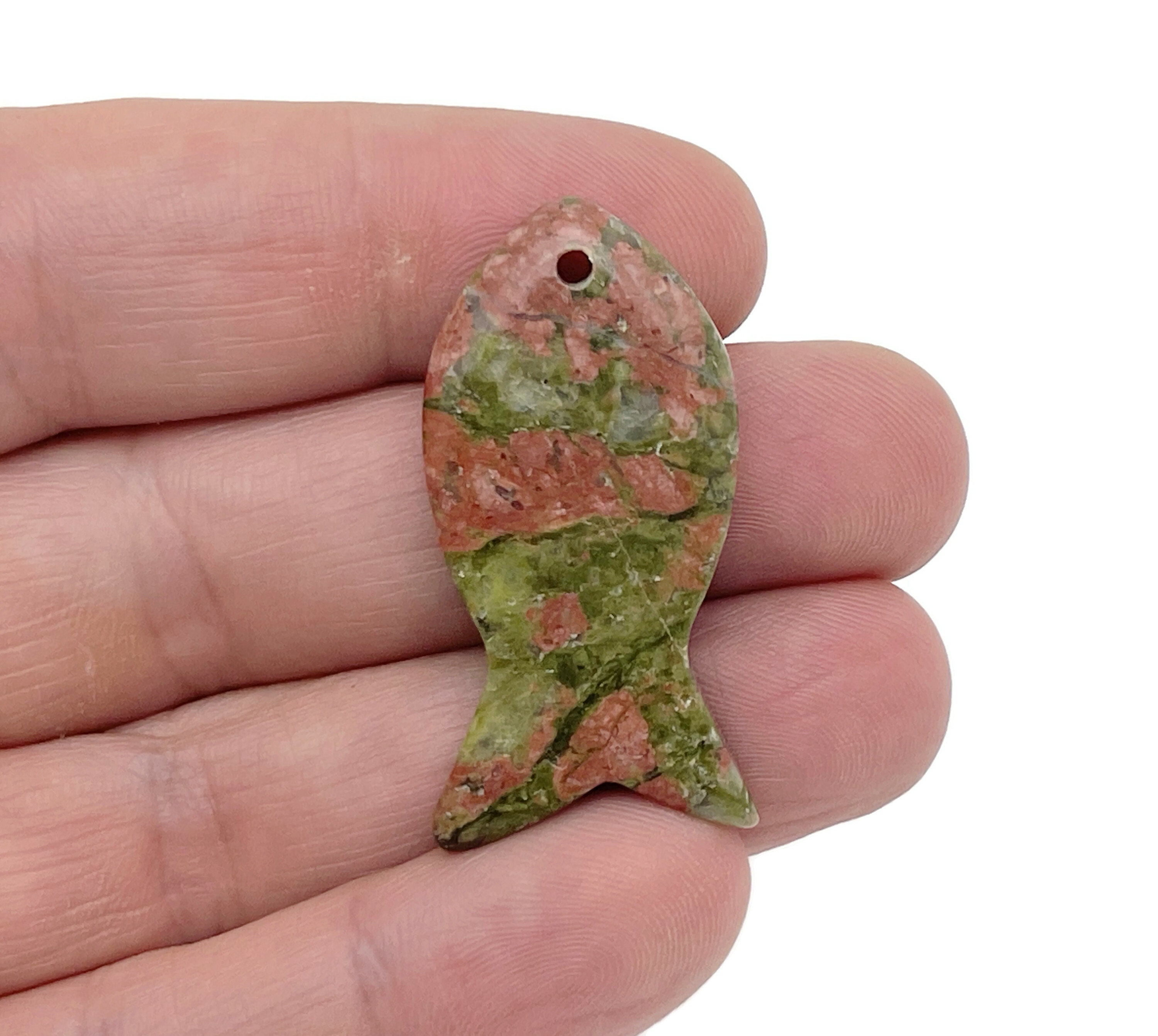 Unakite Fish Carving Gemstone Pendants - Pisces Zodiac Hole Crystal Fish - Reiki Healing Bulk Polished - Gift For Swimmer - Nc1405
