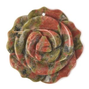 g2567.34 35mm Natural Unakite carved flower pendant bead Jewellery Making