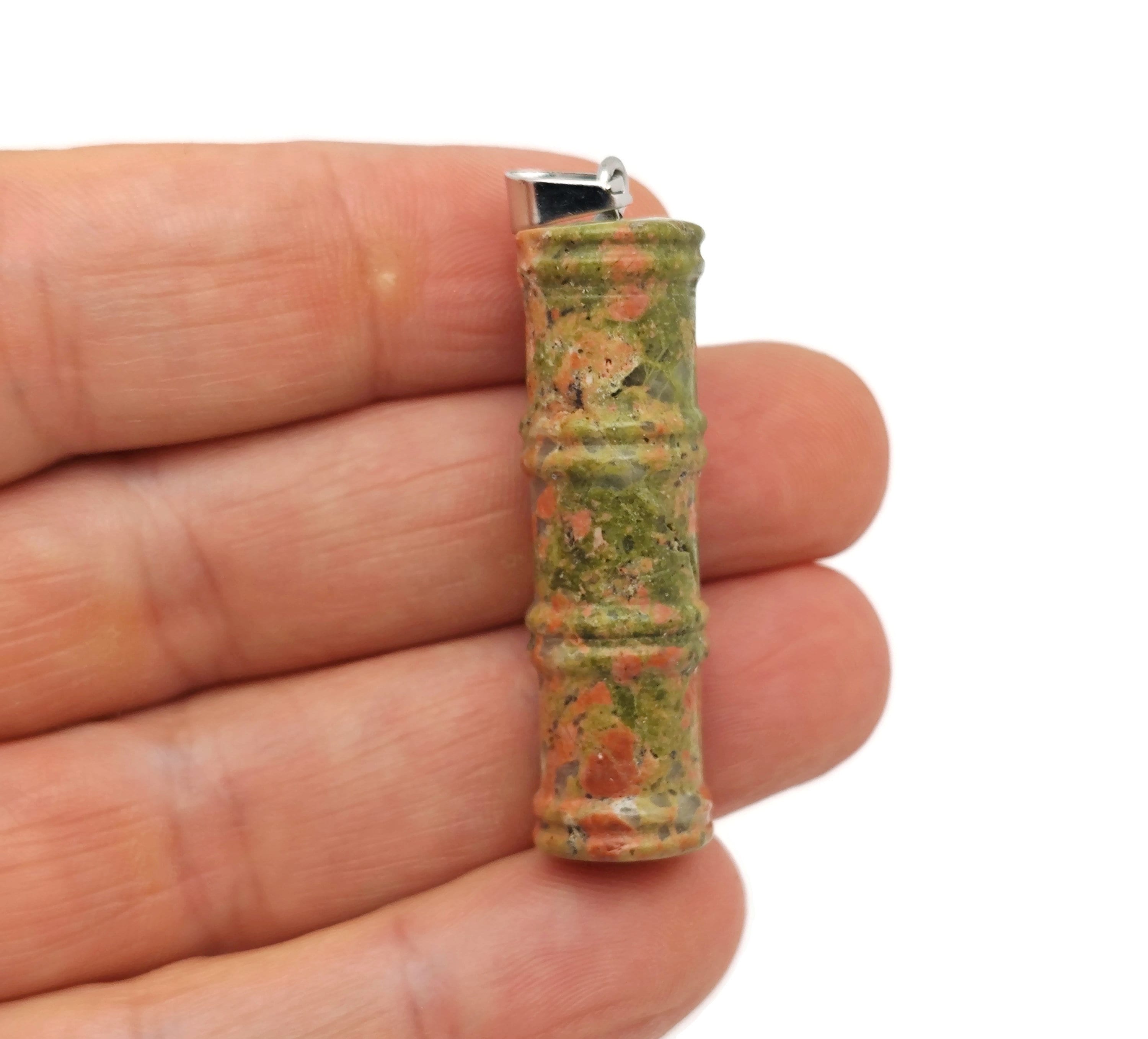 Unakite Gemstone Bamboo Shape Pendants - Protect Crystal Necklace - Bamboo Crystal Jewelry - Healing Stones - Gift For Her - Nc1507