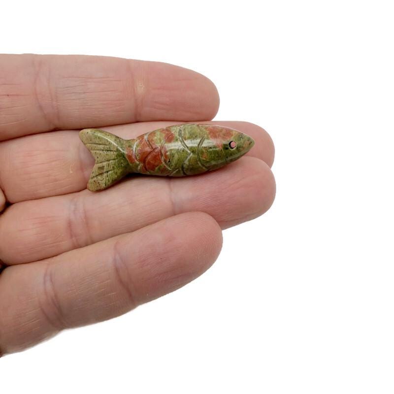 Unakite Gemstone Fish Carving Pendant – Lucky Fishing Charm Gift - Nc1878