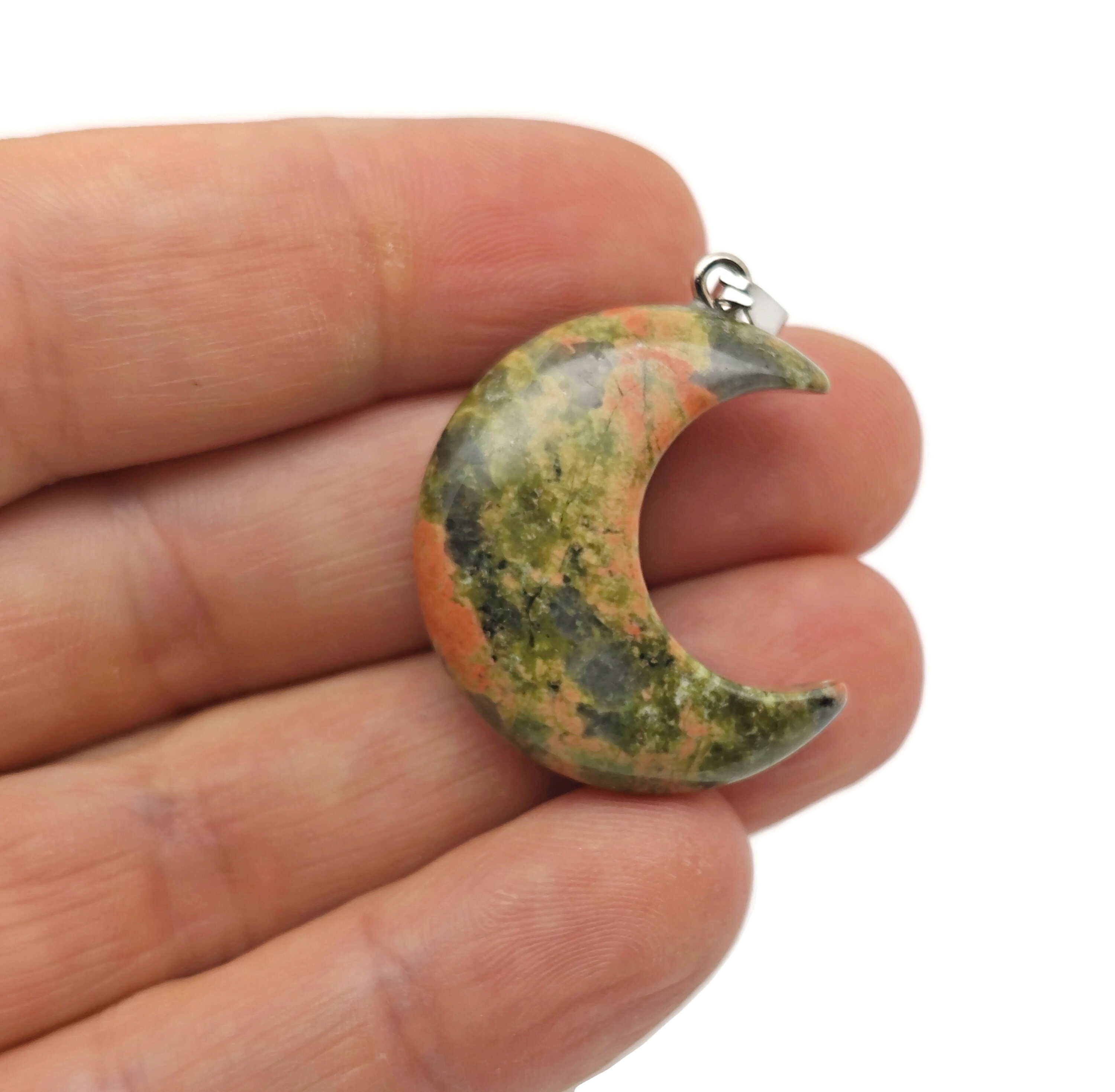 Unakite Gemstone Moon Pendants - Crescent Moon - Wholesale Jewelry Making Supplies - Moon Necklace - Moon Shaped Crystal - Nc1561