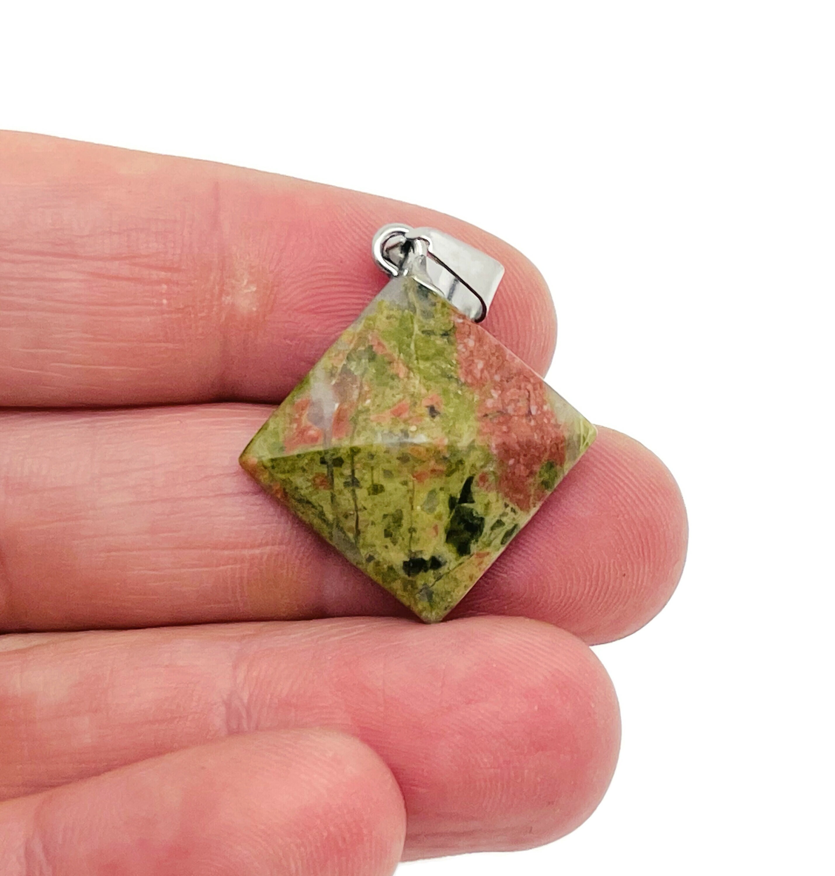 Unakite Gemstone Pyramid Pendant - Natural Gemstone Jewelry - Healing Crystal Reiki - For Women Lucky Pendant - Nc1367