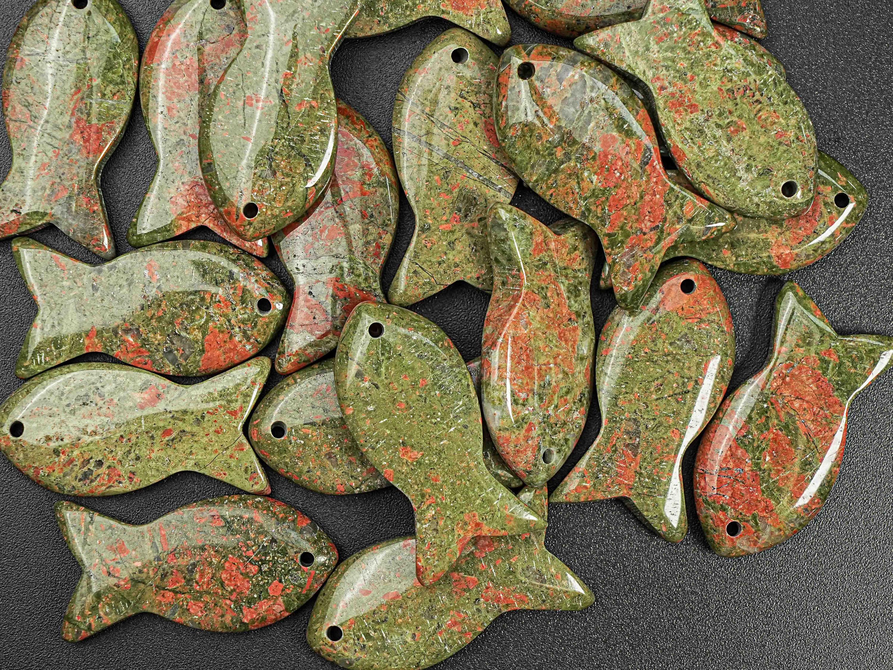 Genuine Natural Green Unakite Pendant-fish Shape Unakite Top Drilled Cabochon Gemstone Pendant